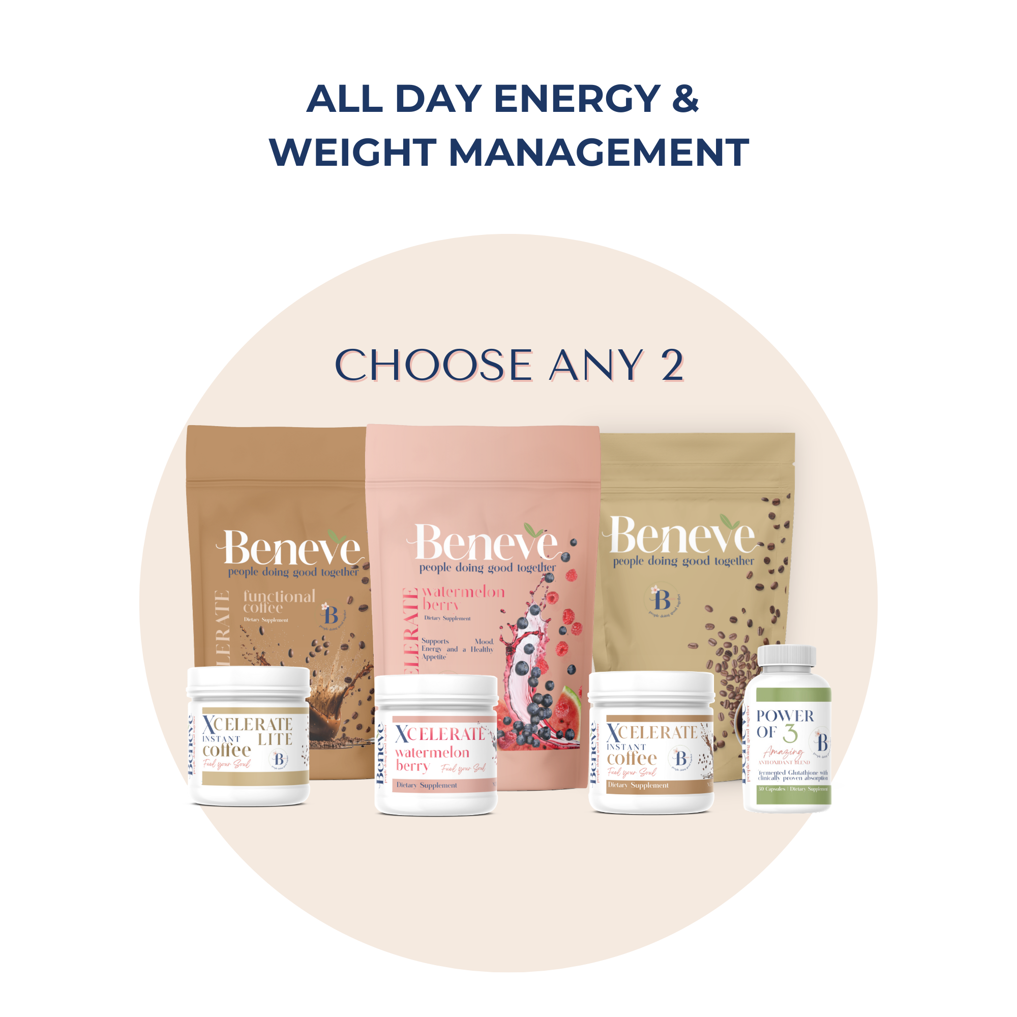 Support all-day energy and weight management – pick any 2 Beneve blends for your perfect duo!