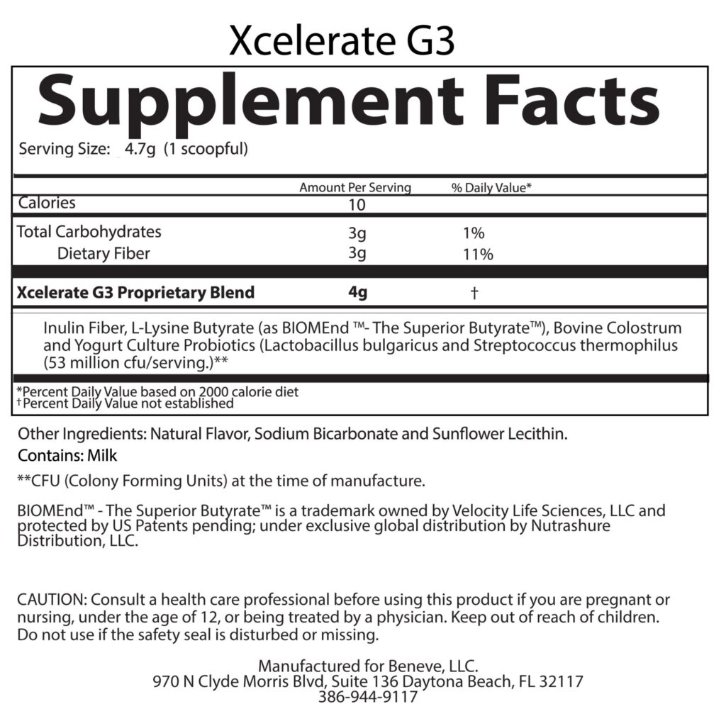 Xcelerate G3: Gut Health, GLP-1 Support & Weight Management 2 1733181789G3SupplementFactPanelNOV2024